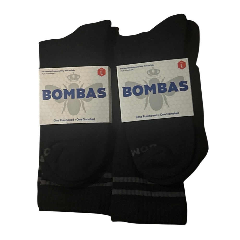 Bombas Mens Ankle Socks Black Grey Stripe Honeycomb Arch Support 2 Pairs Size L